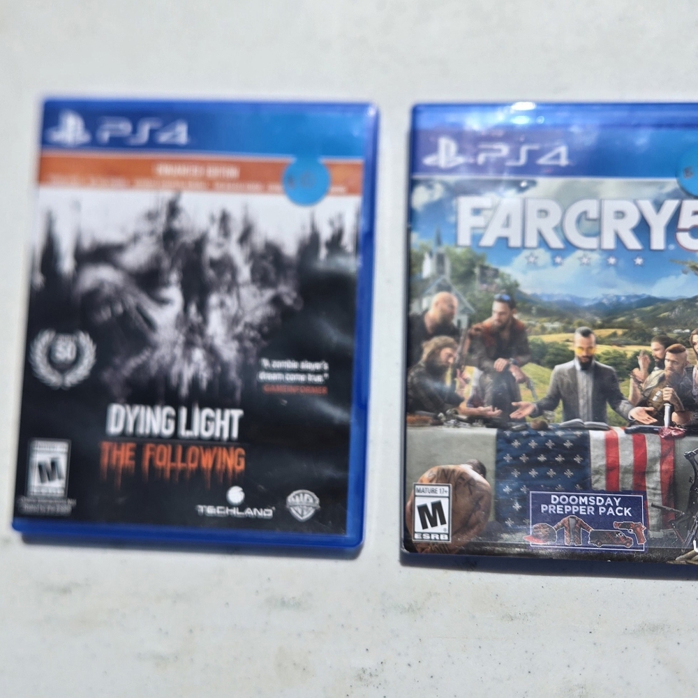 2 PS4s, Farcry 5 - Doomsday Pepper Pack, Dying Light - The Following